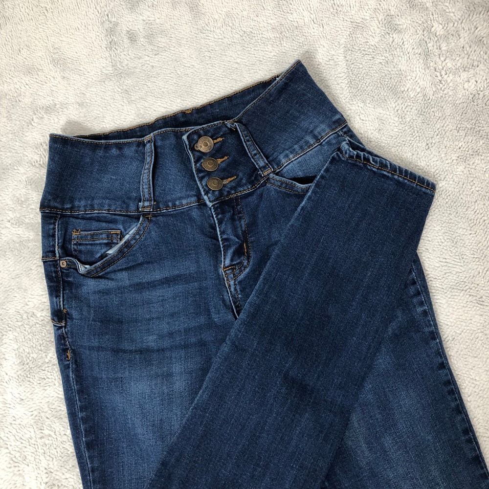 Simple Society Skinny Jeans Women 1/25 Denim Blue High Rise Triple Button Junior